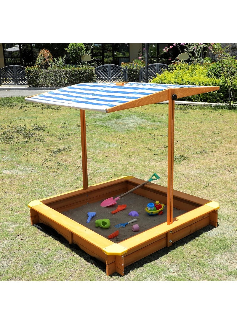 Mederra Kids Sandbox with Cover, 46" Wooden Sand Box w/Adjustable Canopy, Large Outdoor Cedar Sandpit for Backyard Play - Image 3